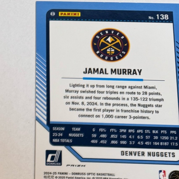 2024/25 Panini- Donruss Optic Basketball Jamal Murray # 138 Denver Nuggets - Picture 8 of 9
